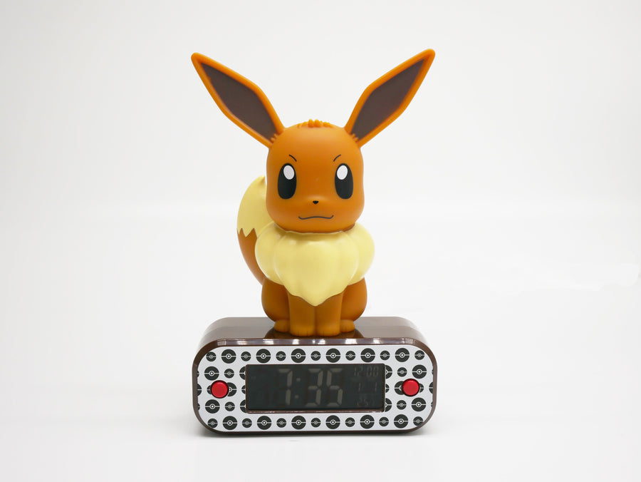 Réveil Pokémon Évoli avec grand écran LCD et figurine Évoli lumineuse sur socle