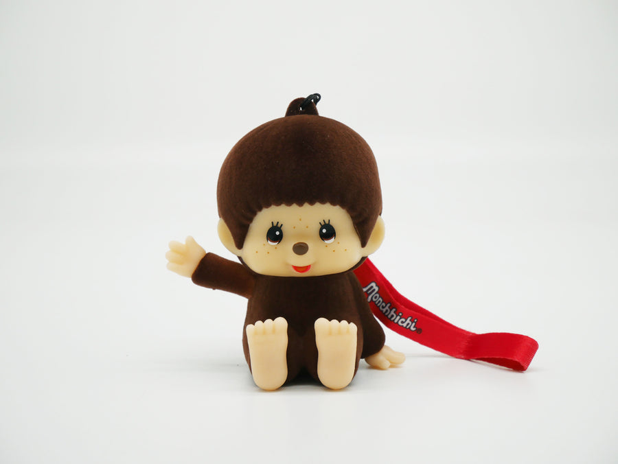 Veilleuse Monchhichi lumineuse, figurine floquée effet velours avec dragonne rouge