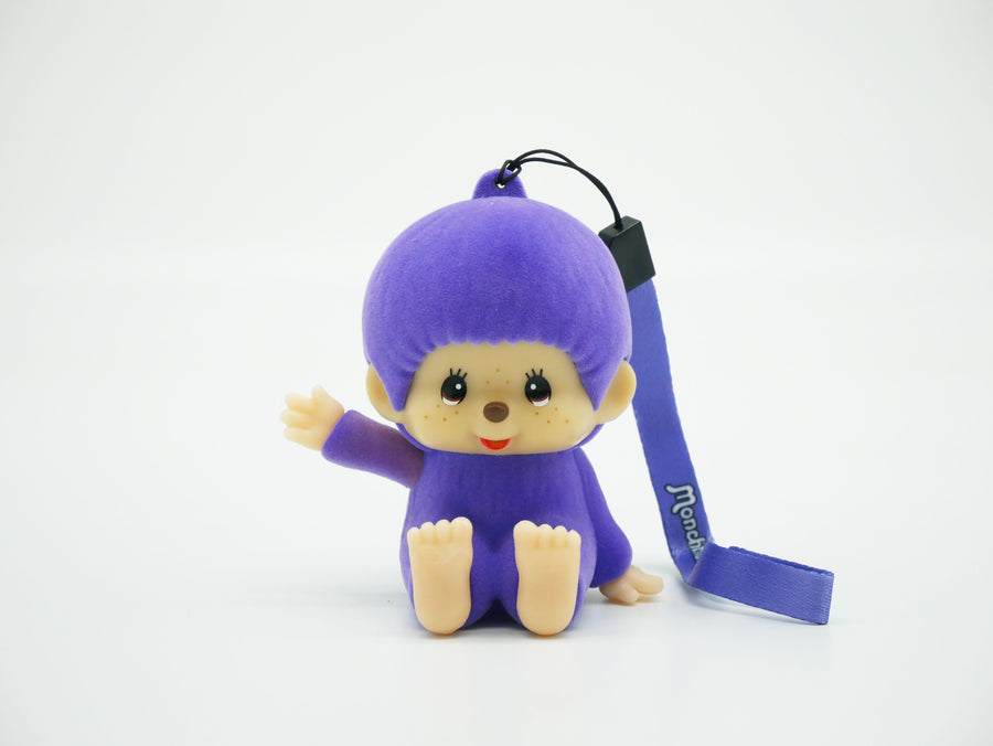 Veilleuse Monchhichi lila lumineuse, figurine floquée effet velours avec dragonne