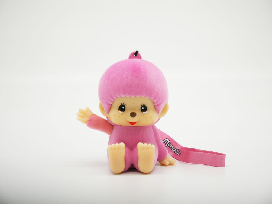 Veilleuse Monchhichi rose lumineuse, figurine floquée effet velours avec dragonne rose